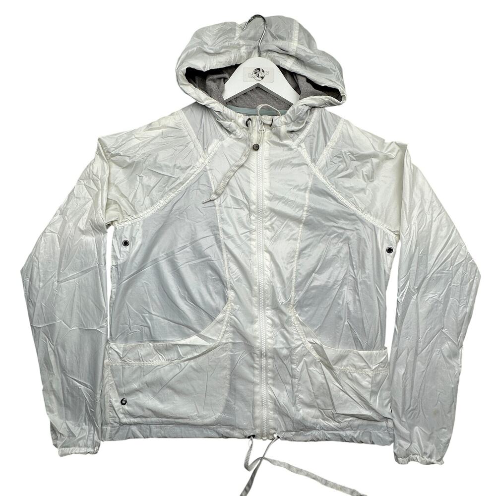 Athleta Luminous Anorak Jacket Womens Medium Silver Shimmer Hooded Windbreaker